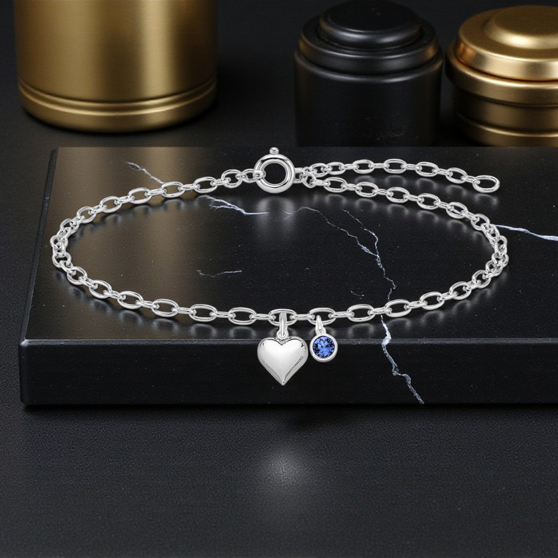 65th Birthday Gift | Puffy Heart Bracelet with Crystal Birthstone