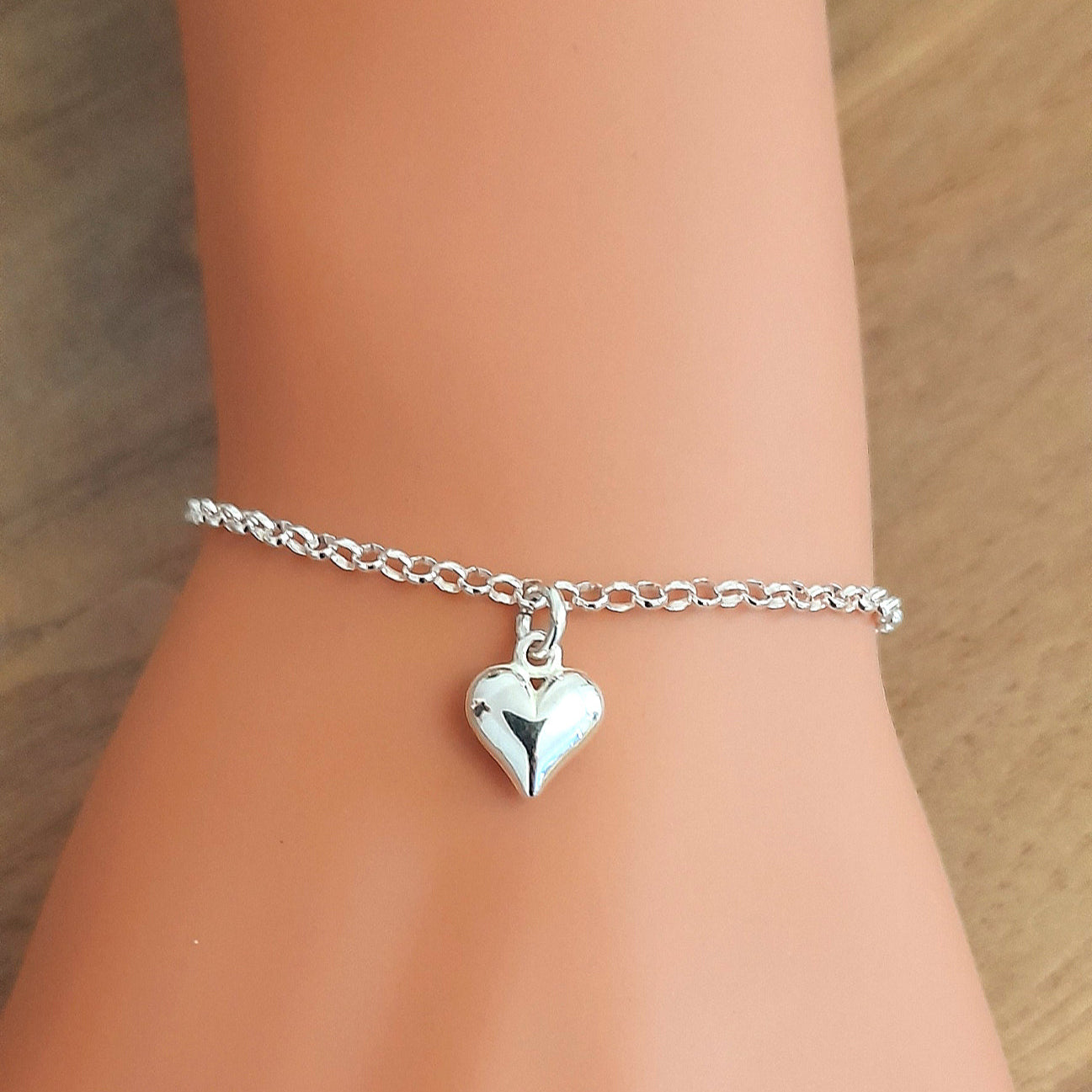 Godmother Puffy Heart Bracelet in Sterling Silver 925, Personalised Jewellery Gift