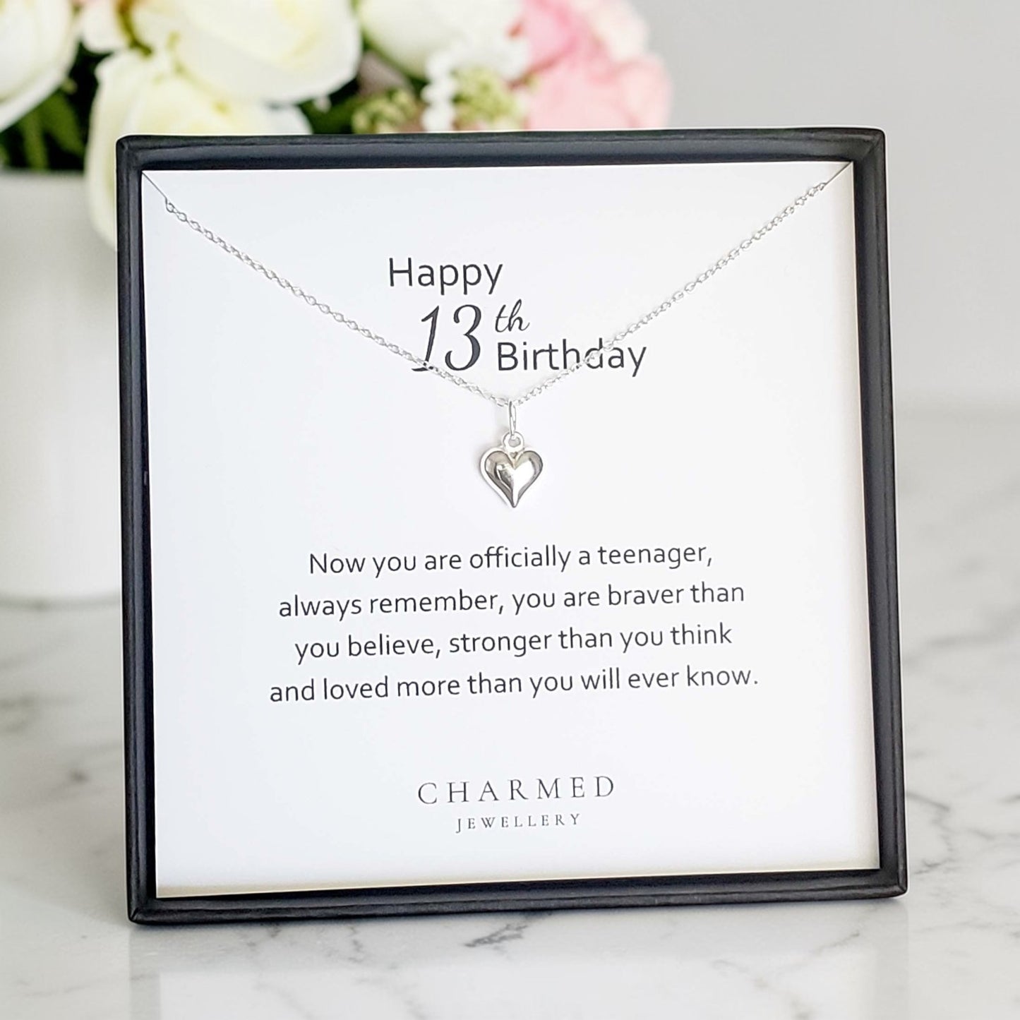 13th Birthday Puffy Heart Necklace | Sterling Silver 925 | Personalised Jewellery Gift