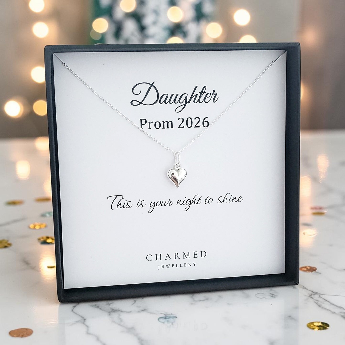Daughter Prom Gift | Puffy Heart Necklace in Sterling Silver 925 | Personalised Jewellery Gift