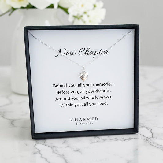 New Chapter Gift | Puffy Heart Necklace in Sterling Silver 925 | Message Card Jewellery