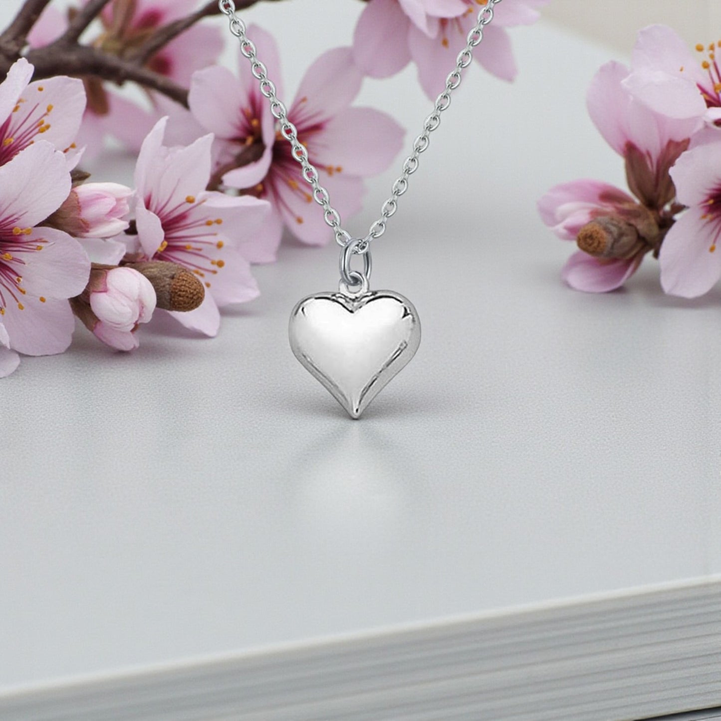 Mum Gift | Puffy Heart Necklace in 925 Sterling Silver | Personalised Jewellery Gift