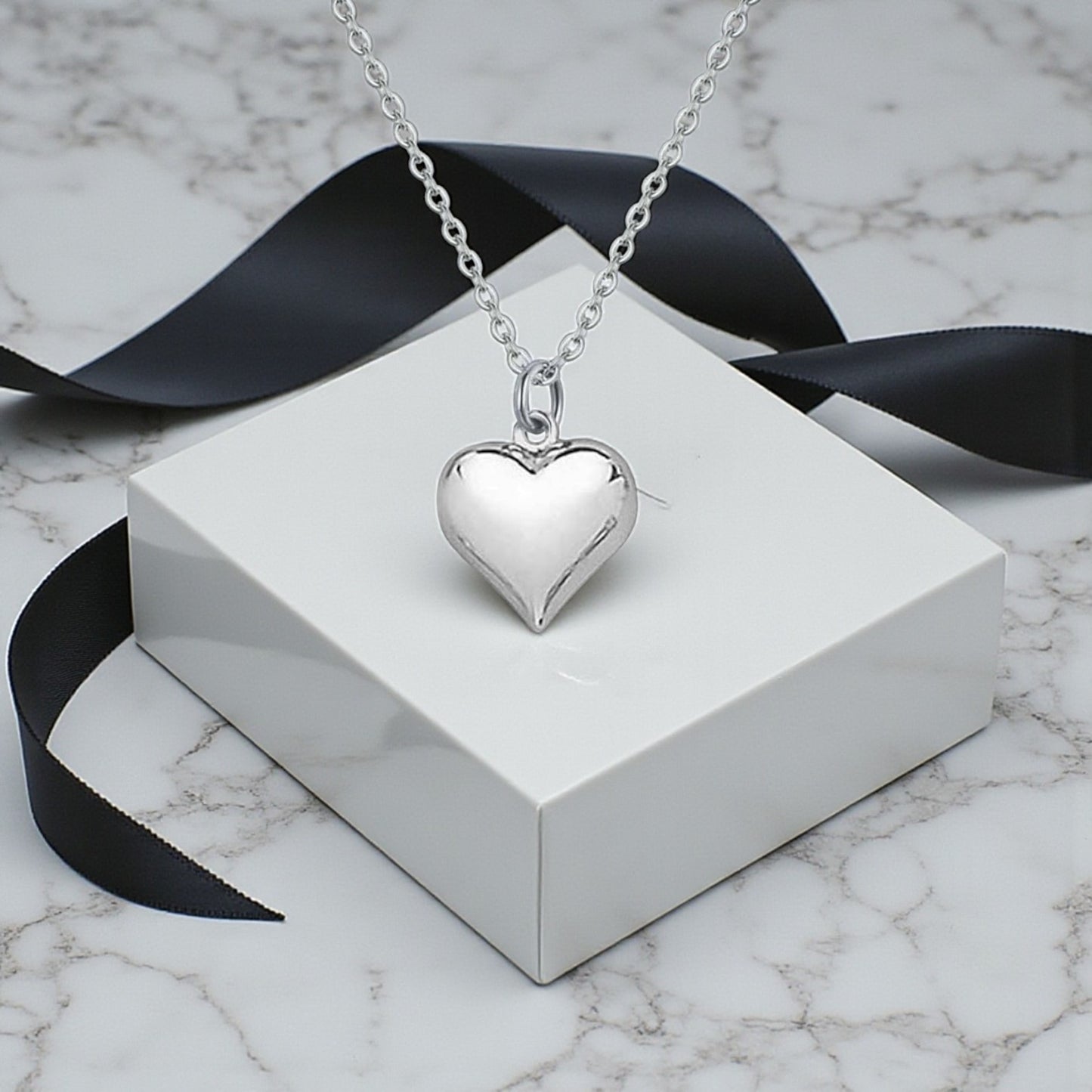 Personalised Puffy Heart Necklace in 925 Sterling Silver | Jewellery Gift