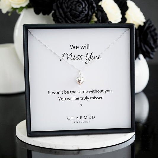 We Will Miss You Gift | Puffy Heart Necklace in Sterling Silver 925 | Personalised Jewellery