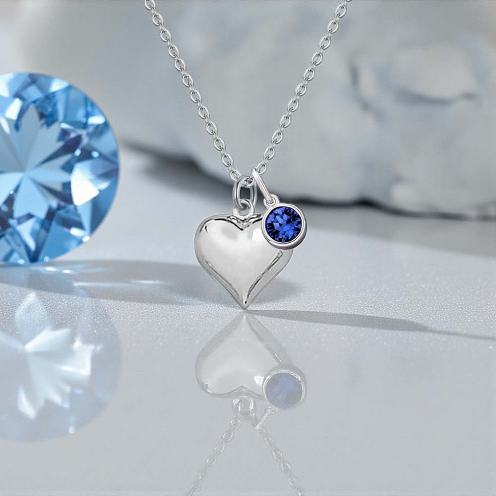 Puffy Heart Birthstone Necklace 925 Sterling Silver | Personalised Jewellery Gift
