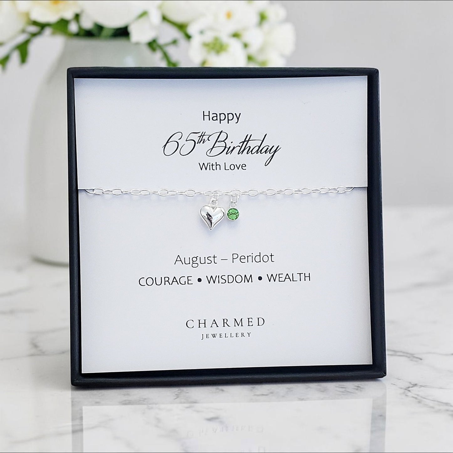 65th Birthday Gift | Puffy Heart Bracelet with Crystal Birthstone
