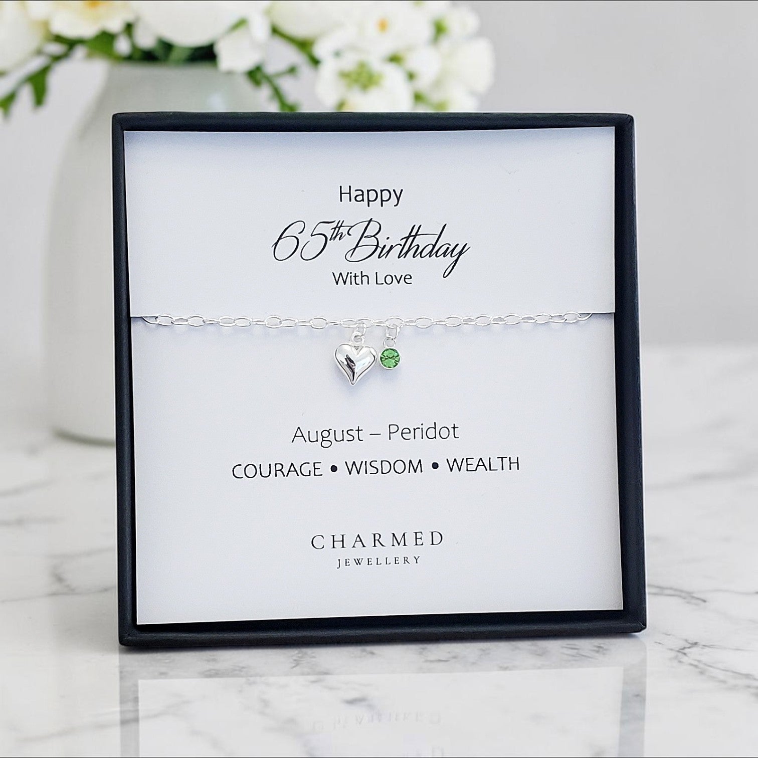 65th Birthday Gift | Puffy Heart Bracelet with Crystal Birthstone