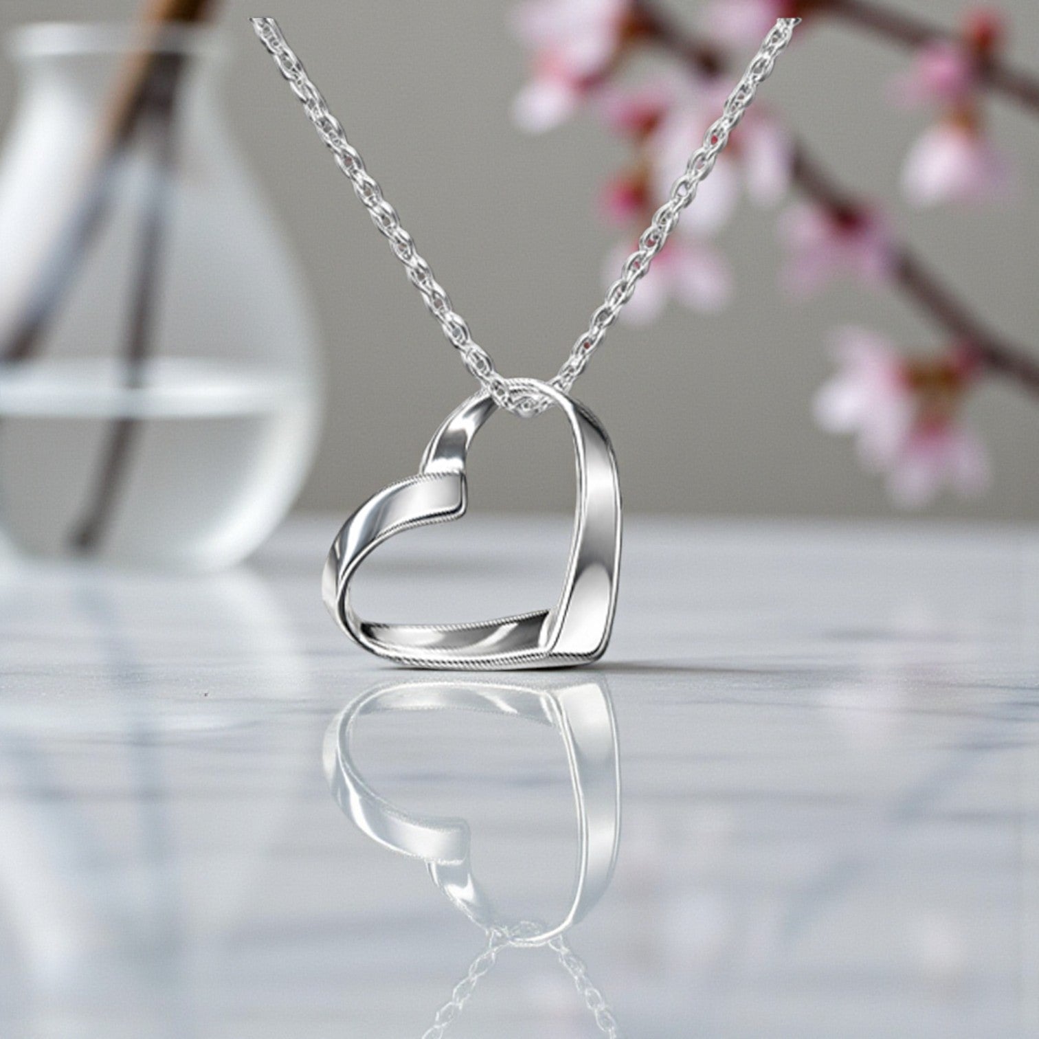 Mum Ribbon Heart Necklace in Sterling Silver 925 | Personalised Jewellery Gift