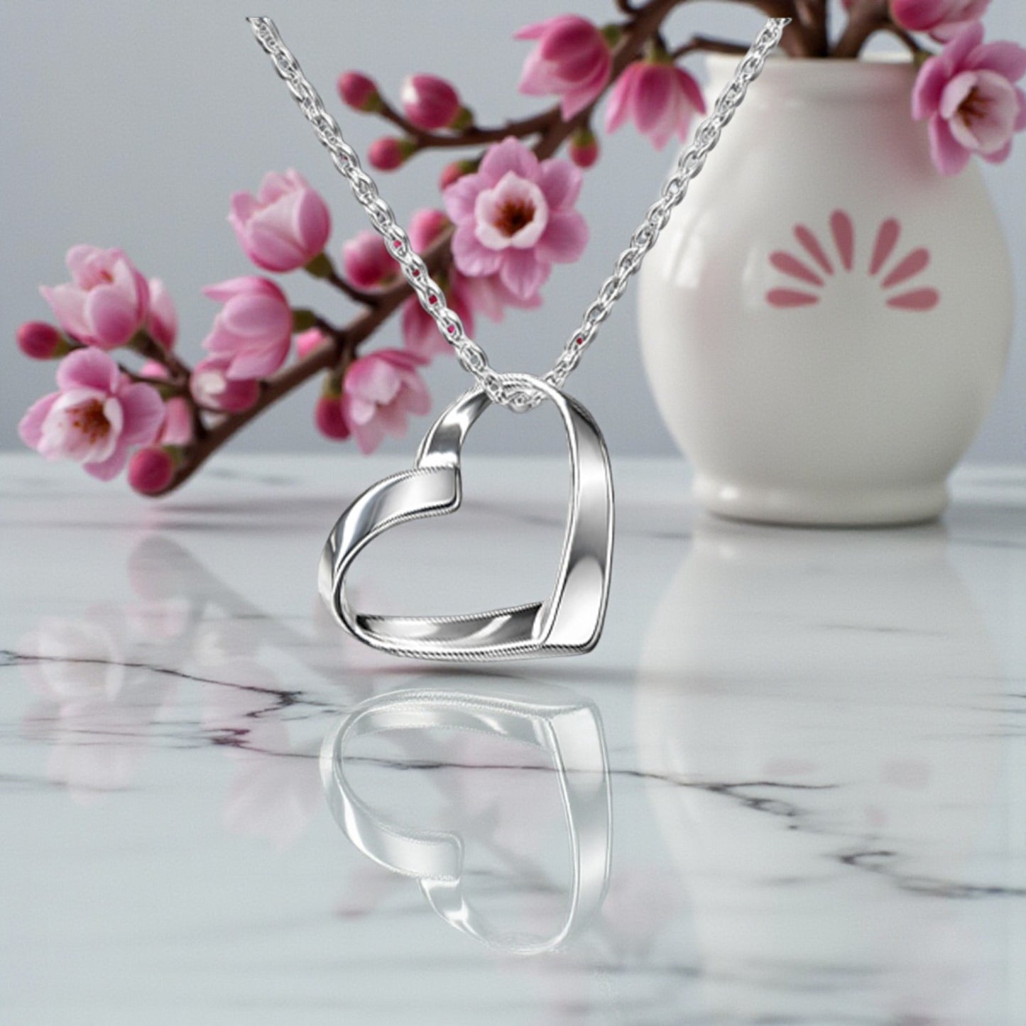 Ribbon Heart Necklace in Sterling Silver 925 
