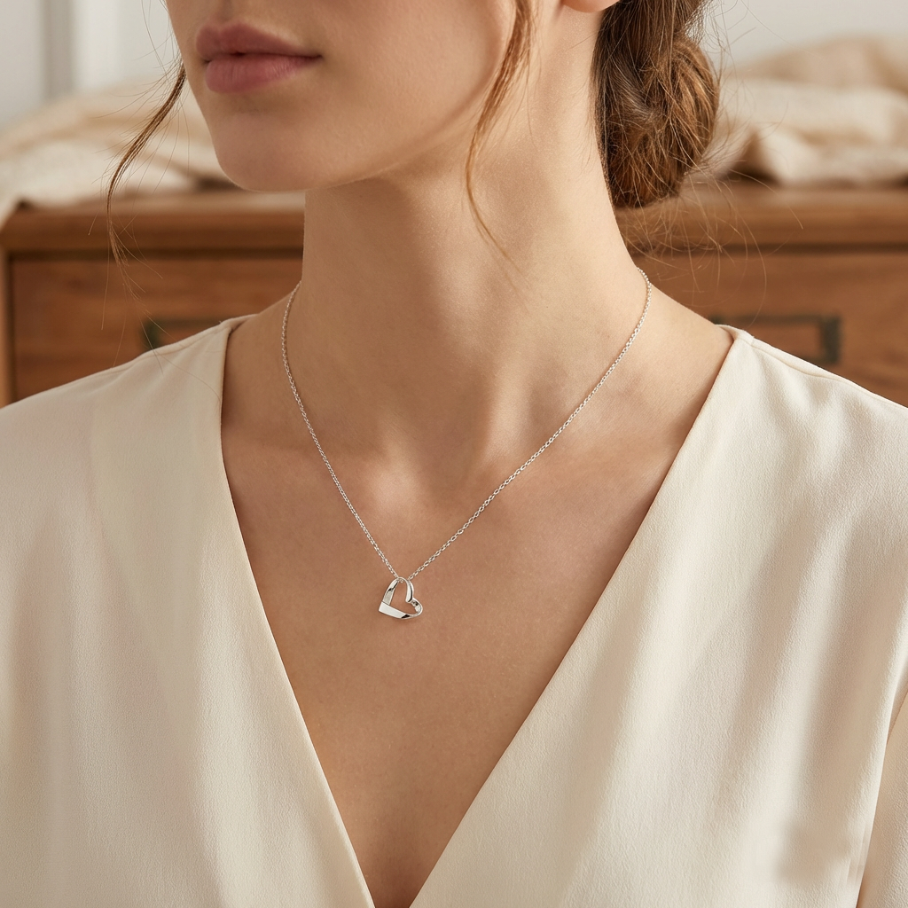 Sister-in-Law Ribbon Heart Necklace in Sterling Silver 925 | Personalised Jewellery Gift