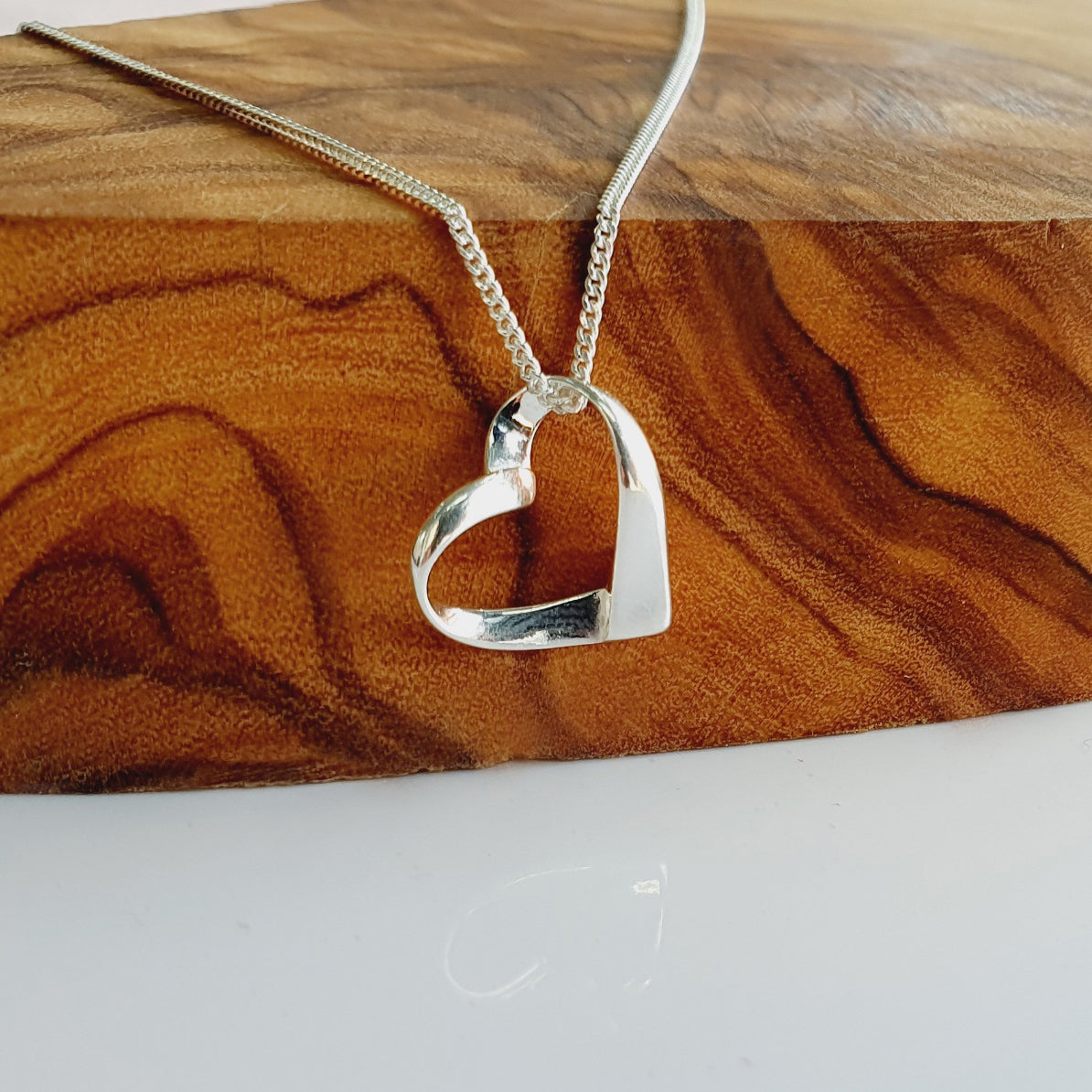 Ribbon Heart Necklace in Sterling Silver 925 | Personalised Jewellery