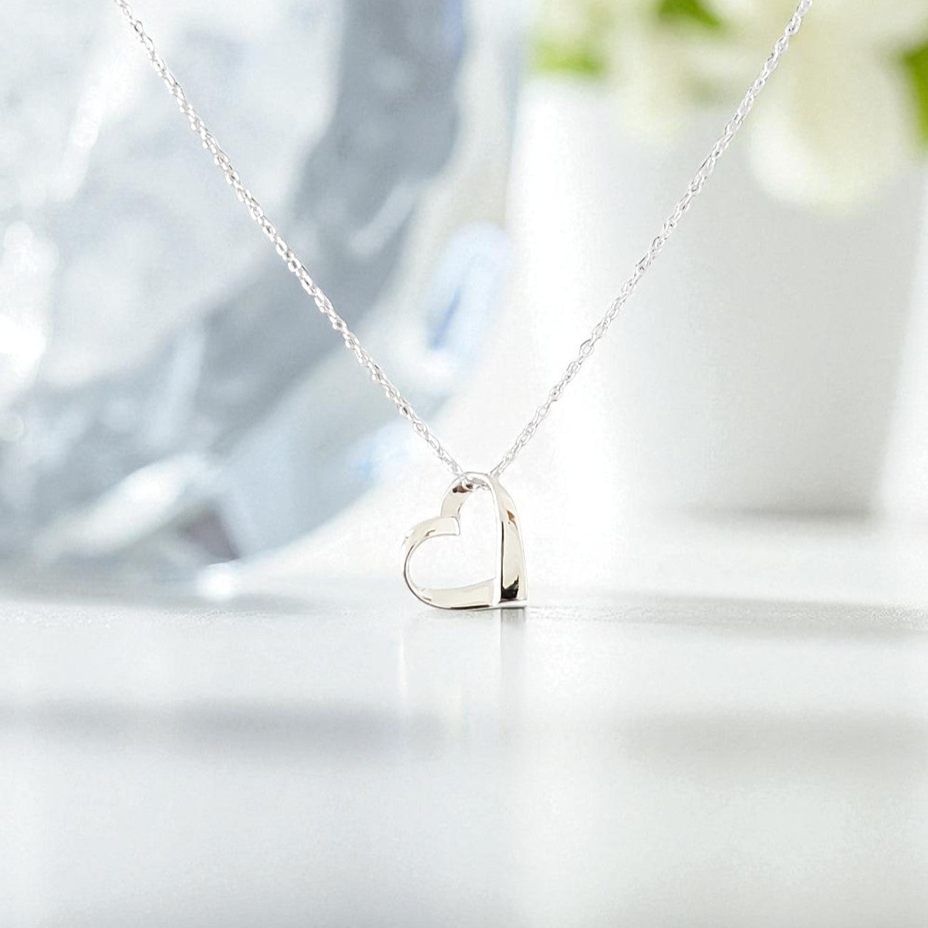 Niece Gift Ribbon Heart Necklace in Sterling Silver 925 | Personalised Jewellery Gift
