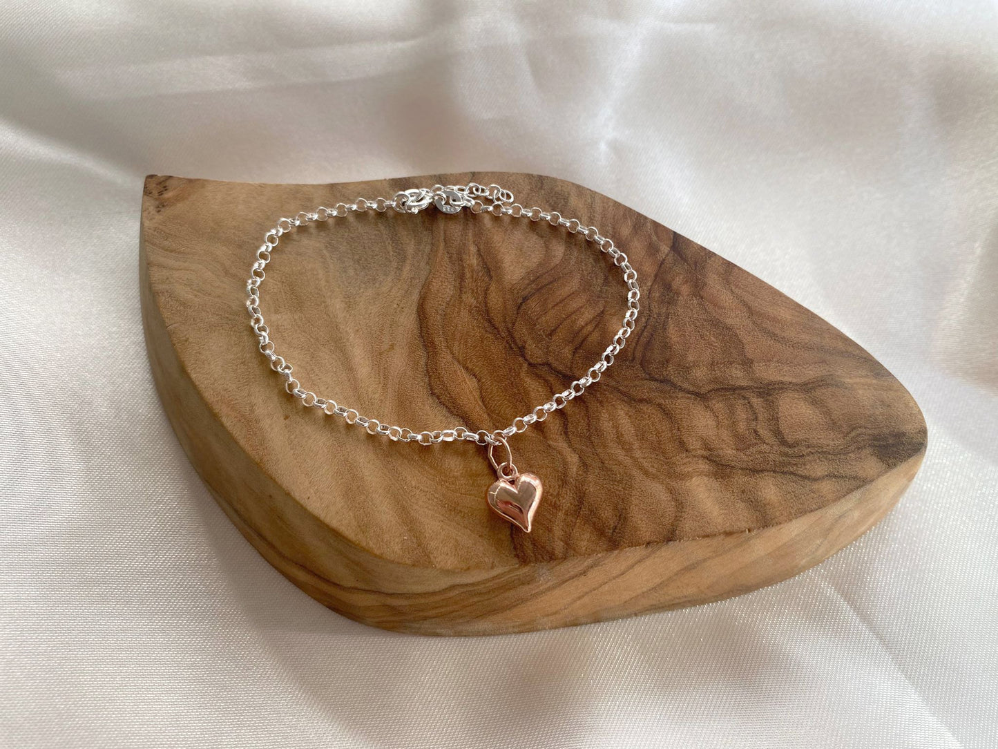 Goddaughter Rose Gold Puffy Heart Bracelet in Sterling Silver 925, Personalised Jewellery Gift