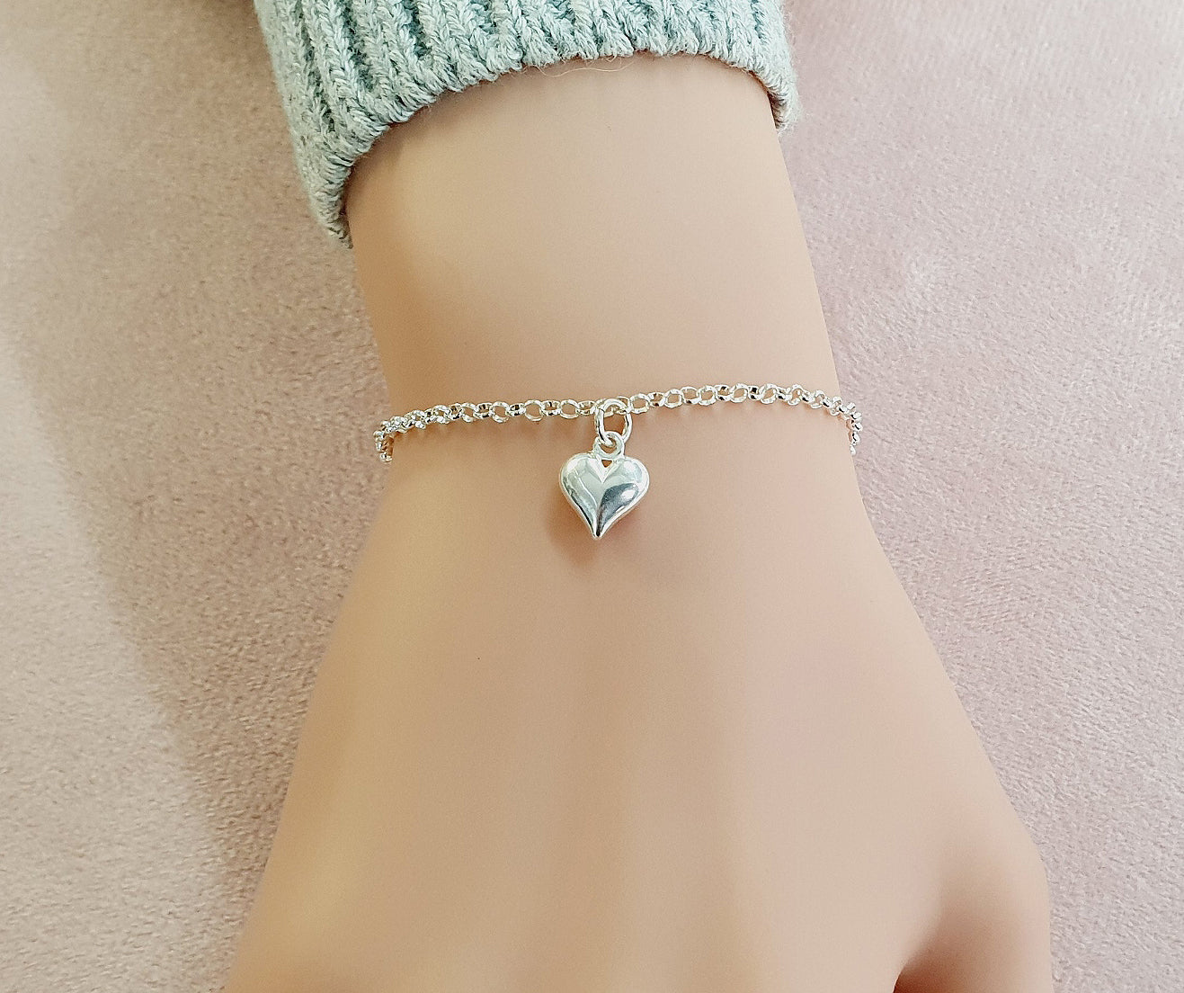 Sweet 16 Puffy Heart Bracelet in Sterling Silver 925, Personalised Jewellery Gift