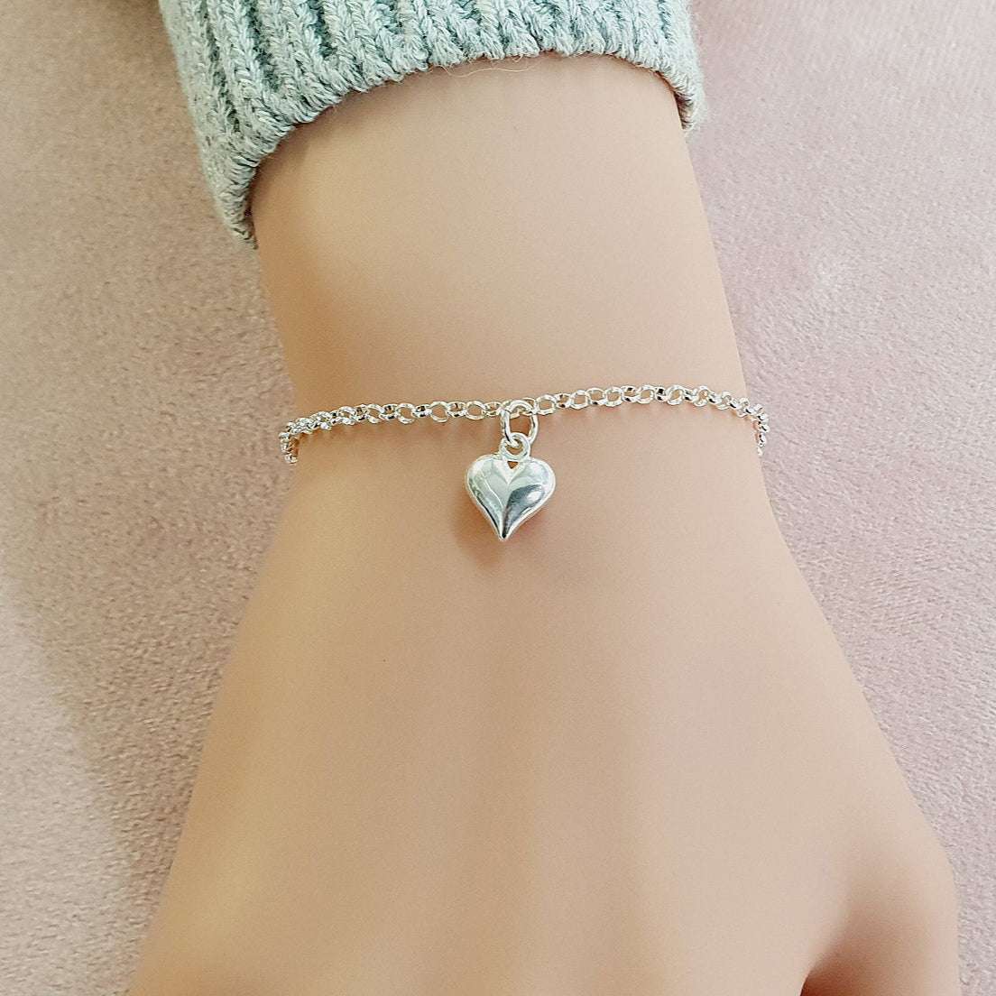 Granddaughter Puffy Heart Bracelet in Sterling Silver 925 | Personalised Jewellery Gift