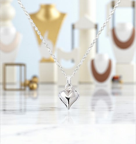 Puffy Heart Necklace in Sterling Silver 925