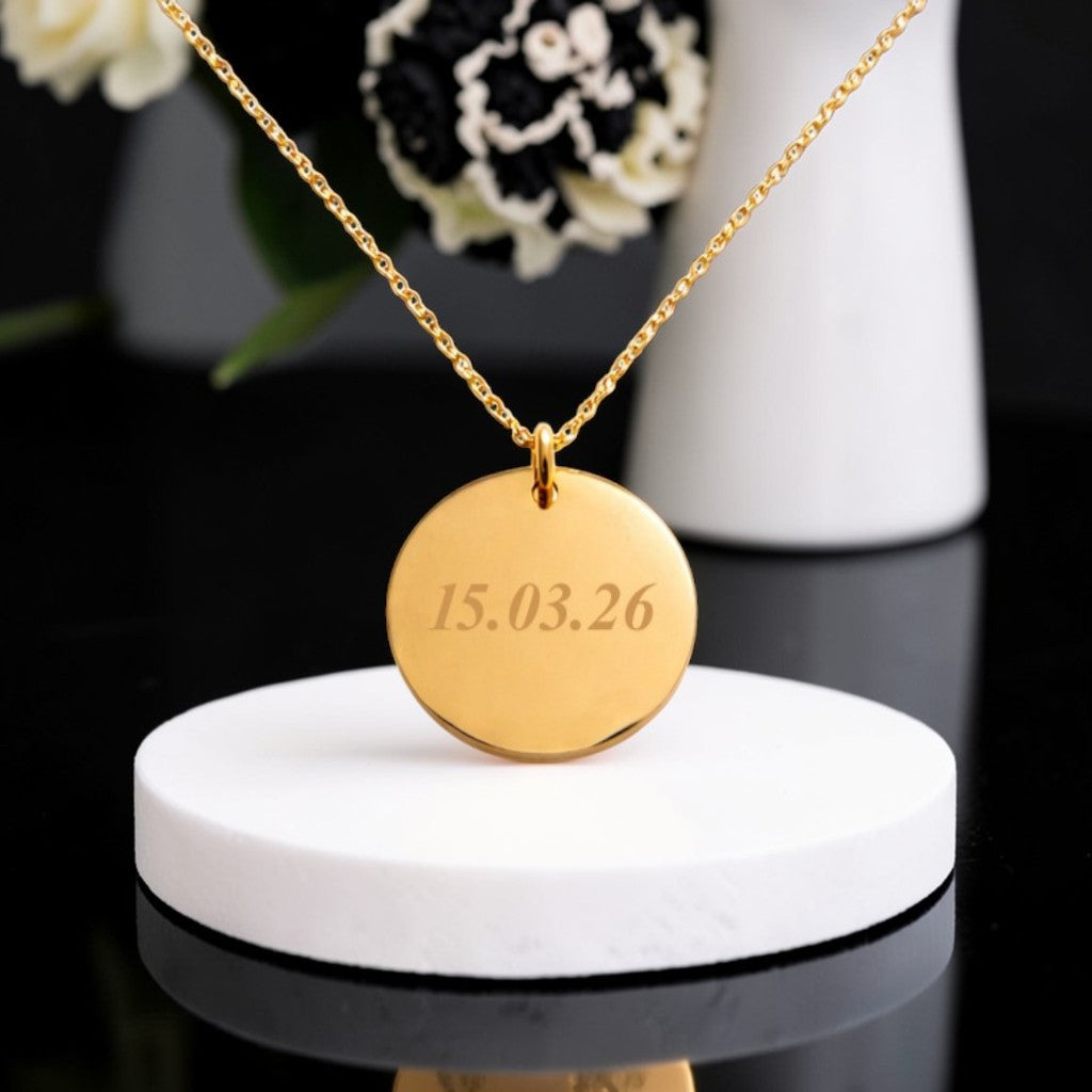 Engraved Name Disc Necklace | 14ct Gold Stainless Steel | Personalised Jewellery