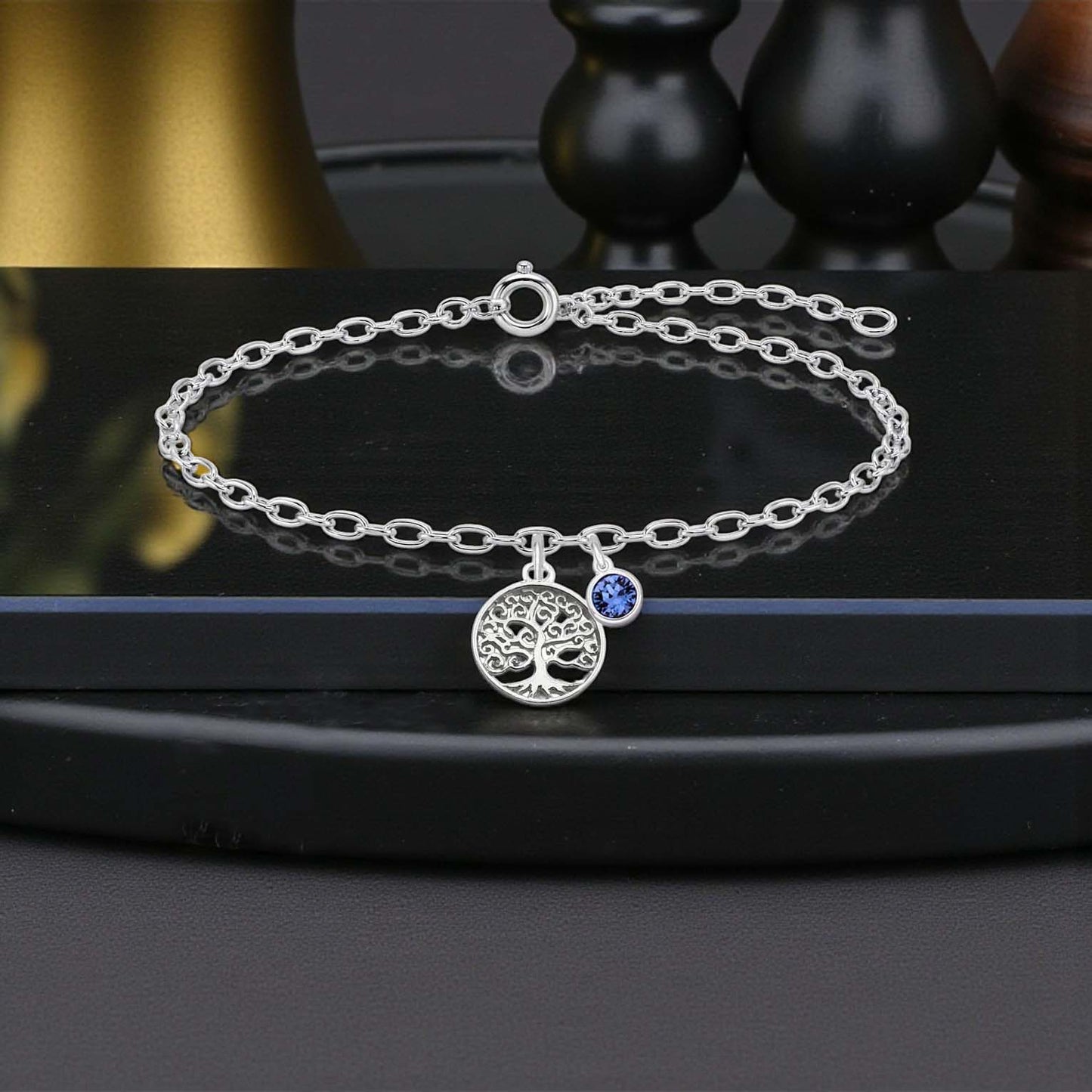Tree of Life Bracelet with Crystal Birthstone | Sterling Silver 925 | Personalised Jewellery Gift