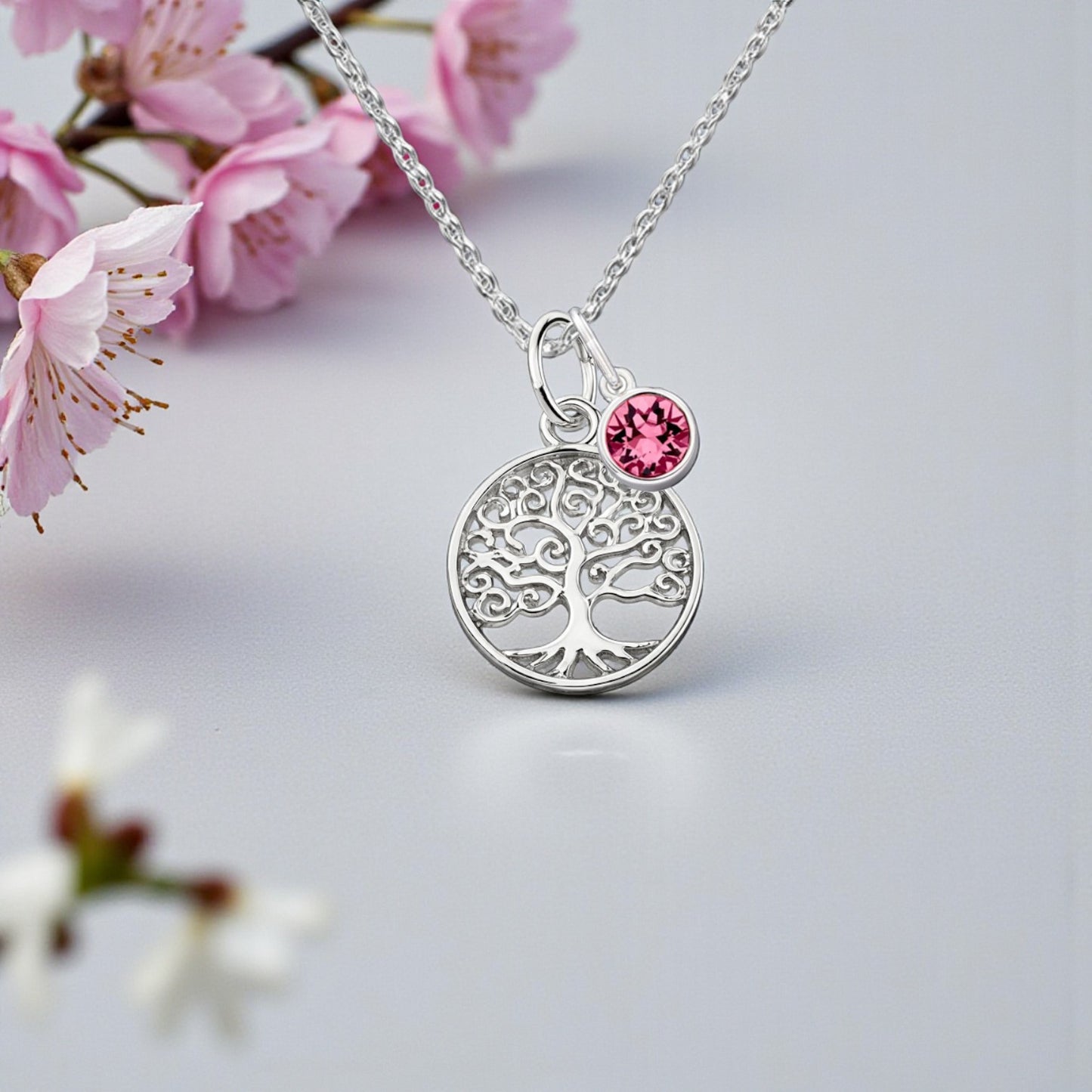 Tree of Life Birthstone Necklace 12mm in Sterling Silver 925 | Personalised Jewellery Gift