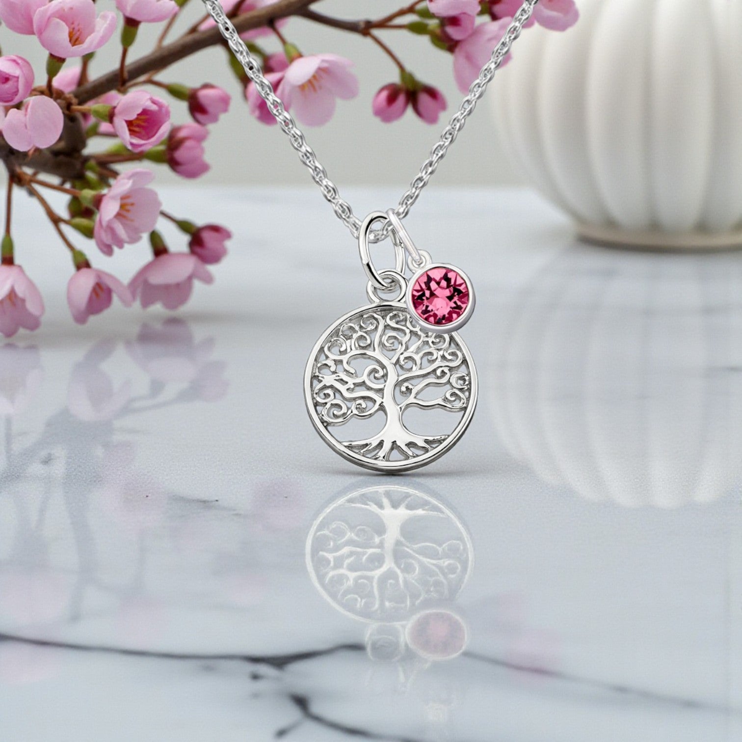 Tree of Life Birthstone Necklace 12mm in Sterling Silver 925 | Personalised Jewellery Gift