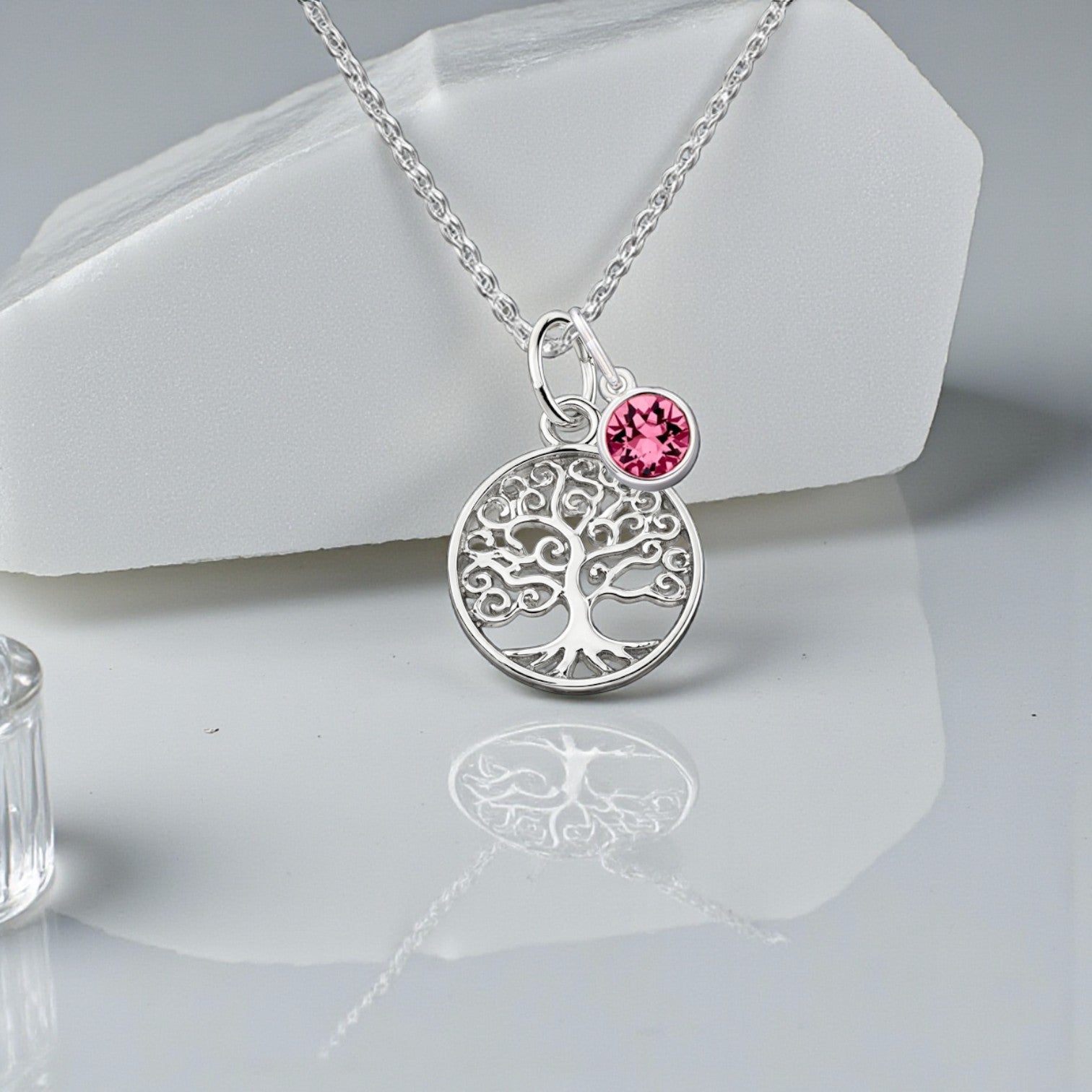Tree of Life Birthstone Necklace 12mm in Sterling Silver 925 | Personalised Jewellery Gift