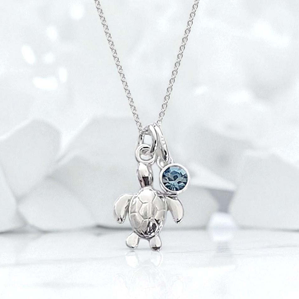Turtle Birthstone Necklace Sterling Silver 925 | A Charmed Personalised Jewellery Gift