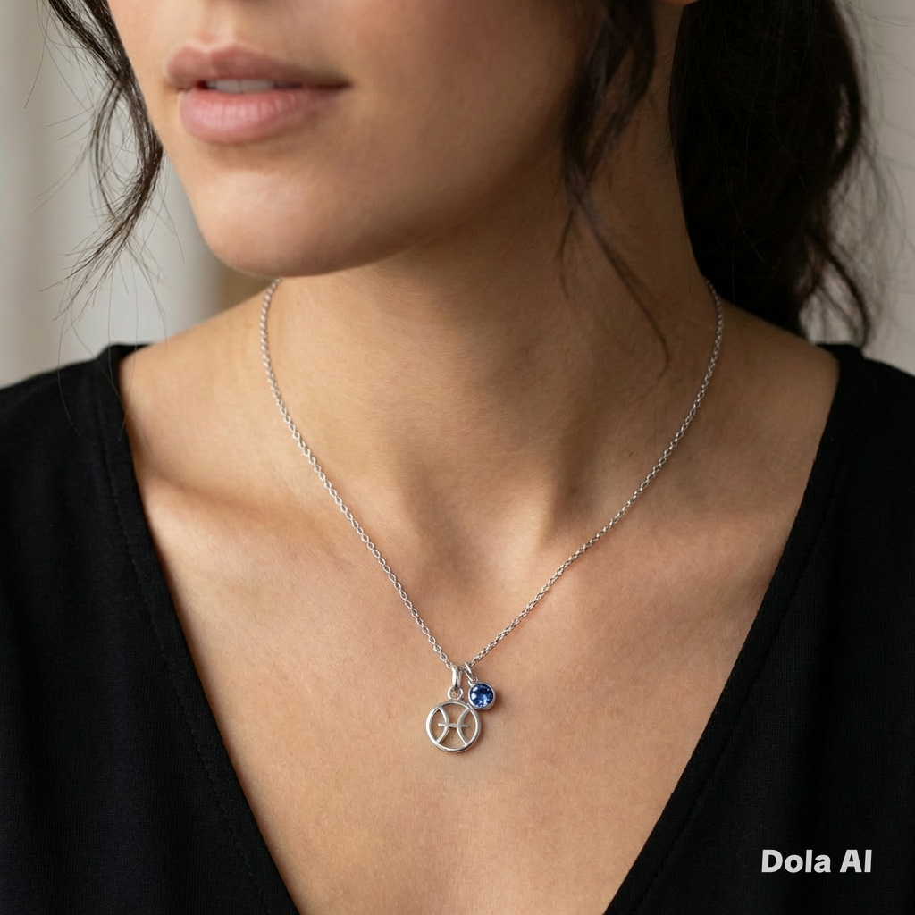 Zodiac Necklace with Birthstone in Sterling Silver 925 | Personalised Star Sign Jewellery Gift