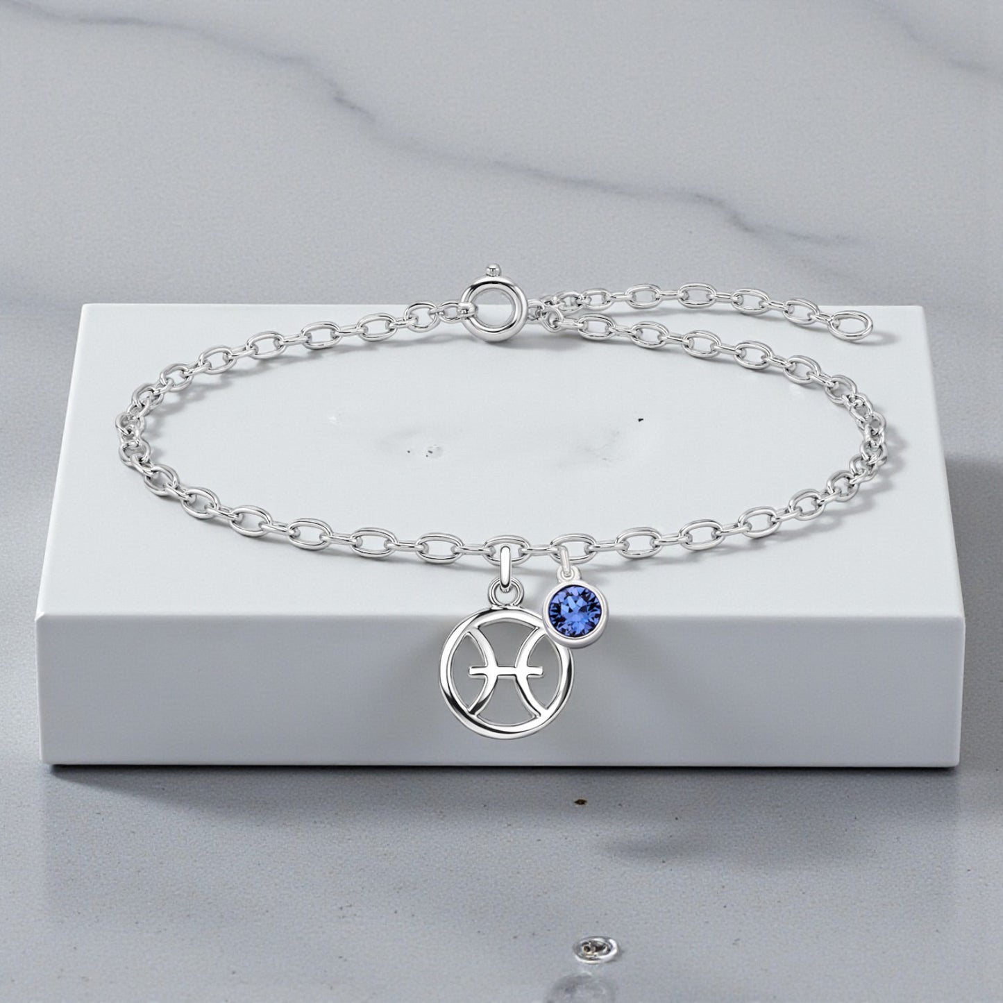 Zodiac Bracelet with Crystal Birthstone | Sterling Silver 925 | Personalised Jewellery Gift