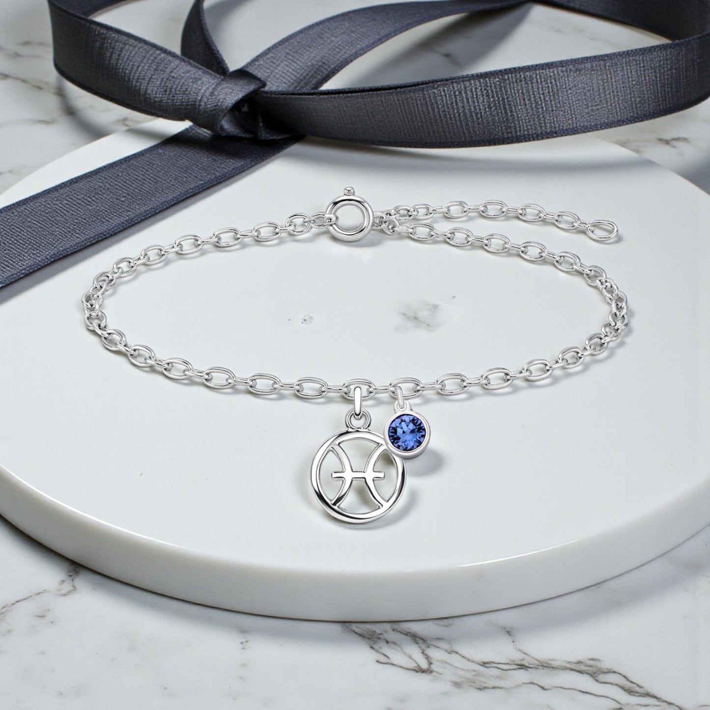 Zodiac Bracelet with Crystal Birthstone | Sterling Silver 925 | Personalised Jewellery Gift