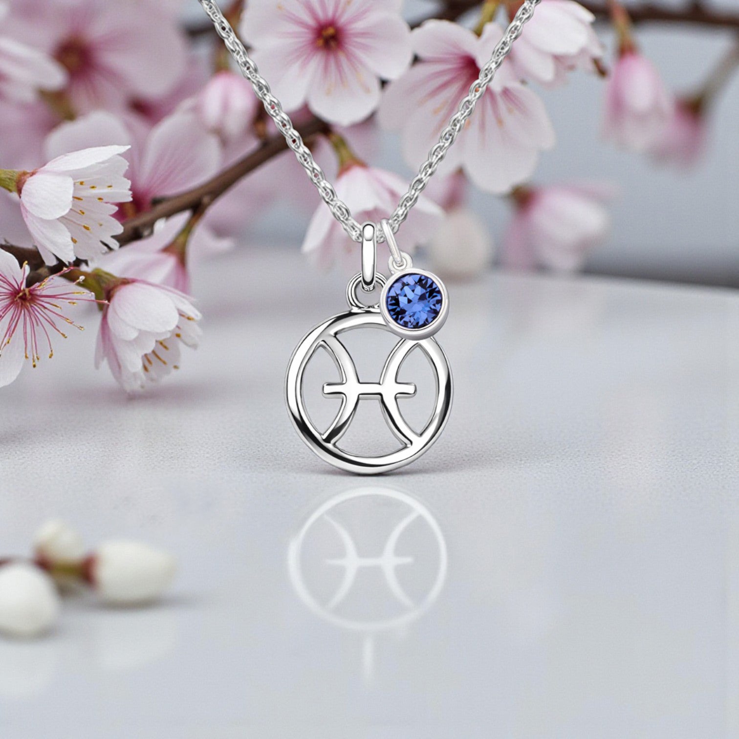 Zodiac Necklace with Birthstone in Sterling Silver 925 | Personalised Star Sign Jewellery Gift