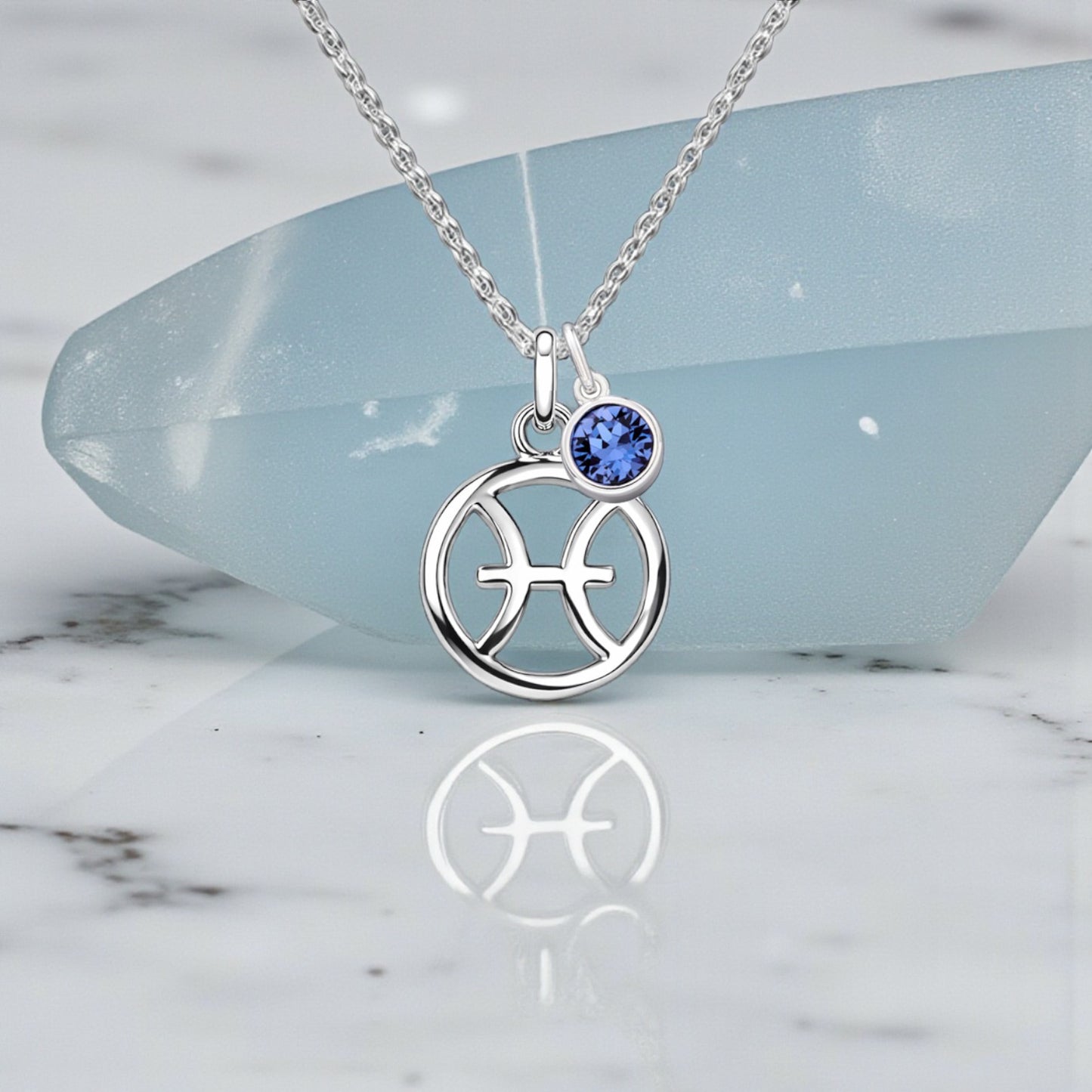Zodiac Necklace with Birthstone in Sterling Silver 925 | Personalised Star Sign Jewellery Gift
