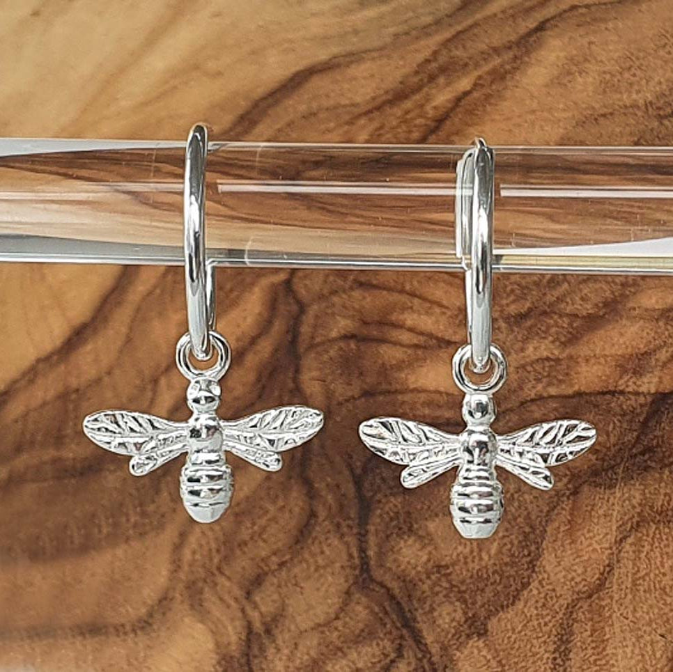 Bee Hoop Earrings – 15mm | 925 Sterling Silver