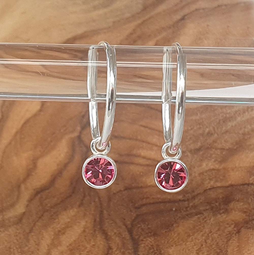 Birthstone Crystal Hoop Earrings – 15mm | 925 Sterling Silver