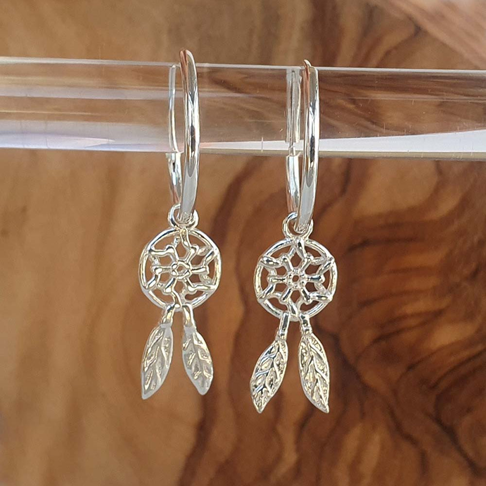 Dreamcatcher Hoop Earrings – 15mm | 925 Sterling Silver