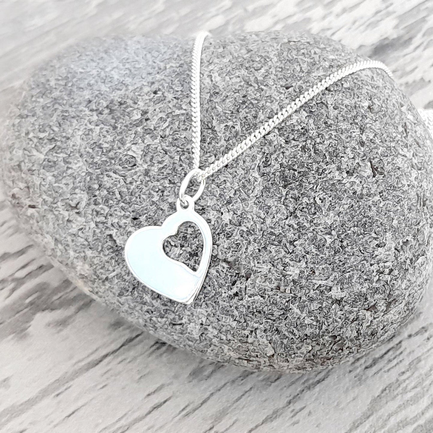 Godmother Gift, Cut Out Heart Necklace in Sterling Silver 925 | Personalised Jewellery Gift