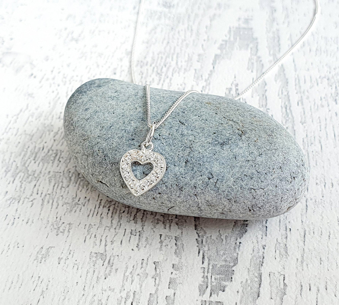 Goddaughter Gift, Heart Necklace with Cubic Zirconia in Sterling Silver 925, Personalised Jewellery Gift