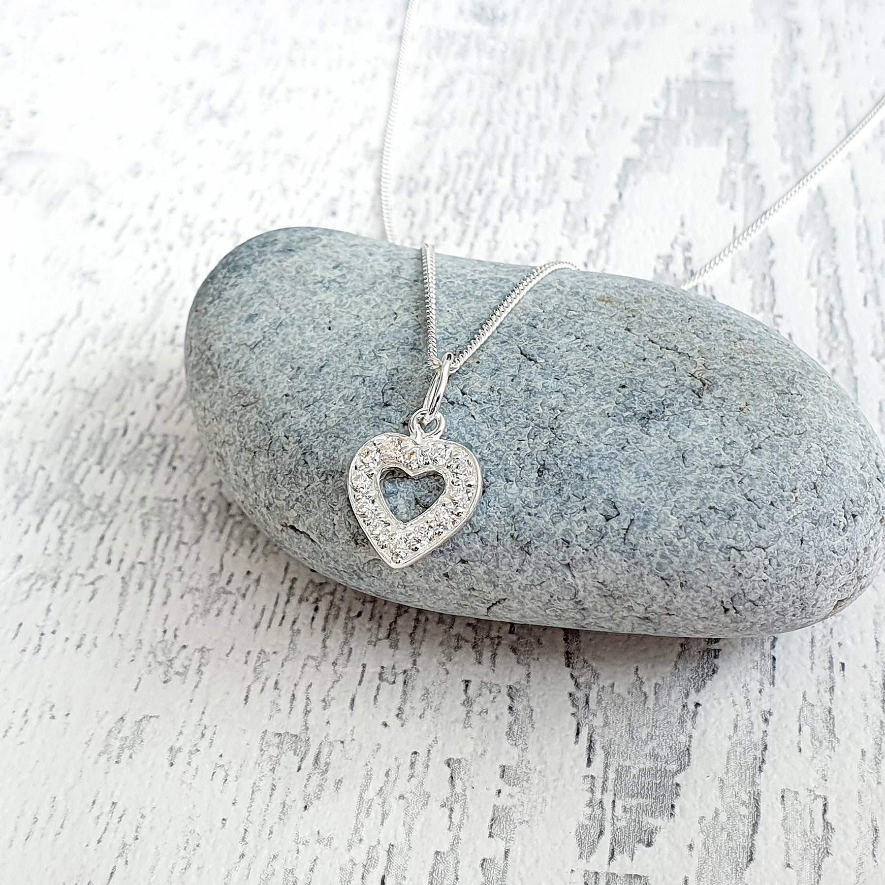 Granddaughter Heart Necklace with Cubic Zirconia in Sterling Silver 925 | Personalised Jewellery Gift