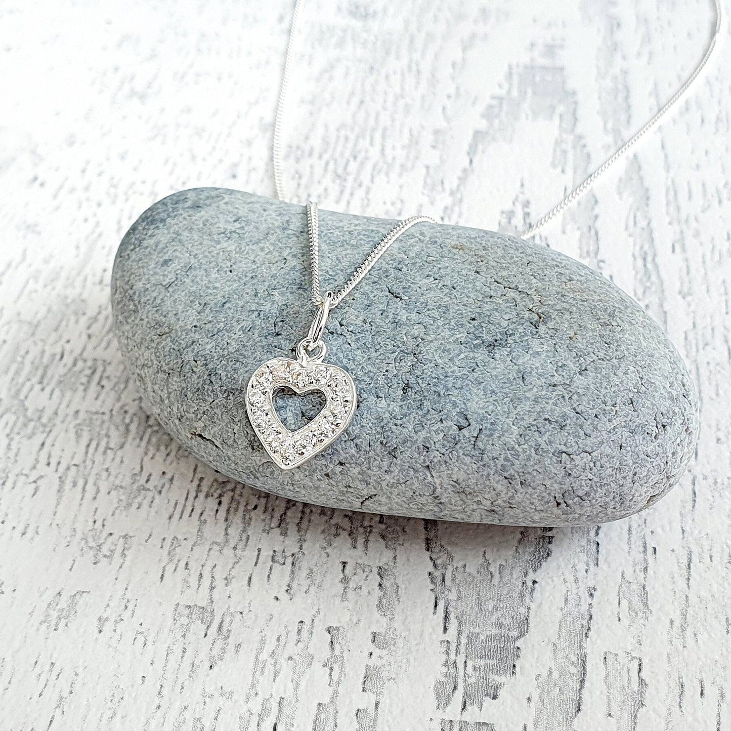 Flower Girl Heart Necklace with Cubic Zirconia 925 Sterling Silver, Personalised with a Message of your choice