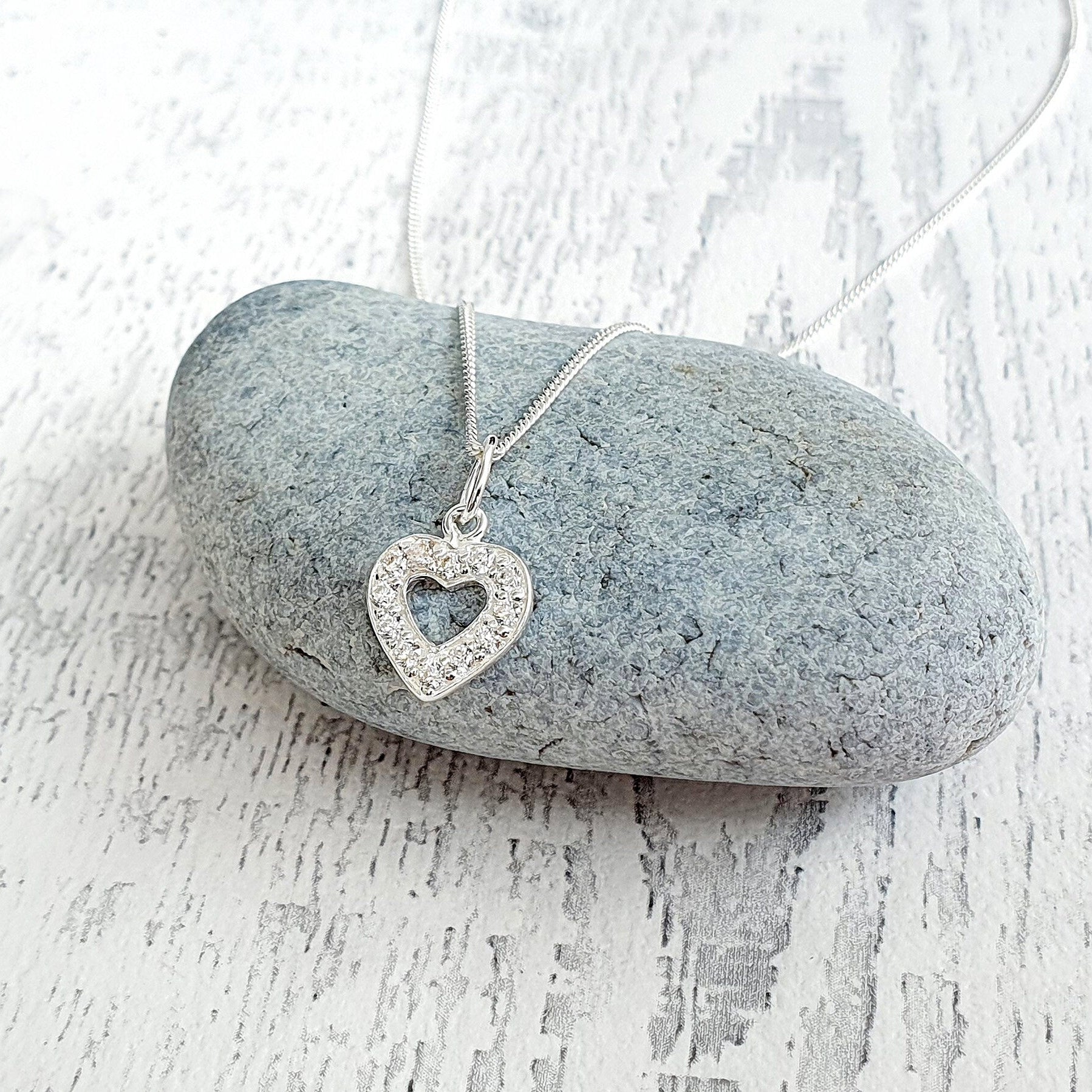 Mother of the Bride Heart Necklace with Cubic Zirconia 925 Sterling Silver Heart Necklace, Personalised with a Message of your choice