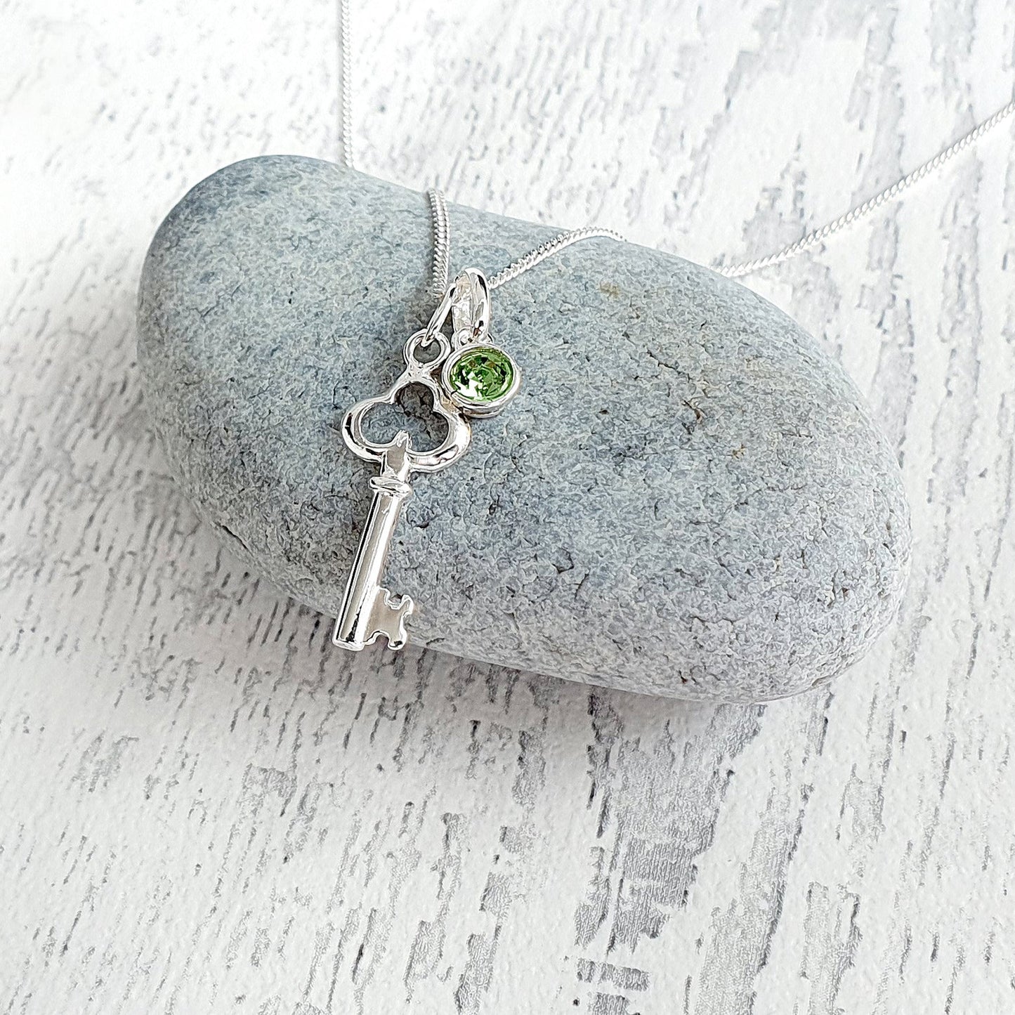 21st Birthday Key Necklace with Birthstone in Sterling Silver 925, 